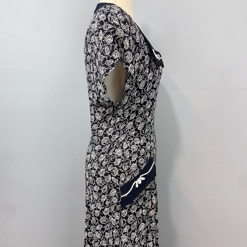 Vintage 80s 90s Laundry Shelli Segal Dress Sz 14 Black Floral Retro Swing Pinup - Picture 6 of 15